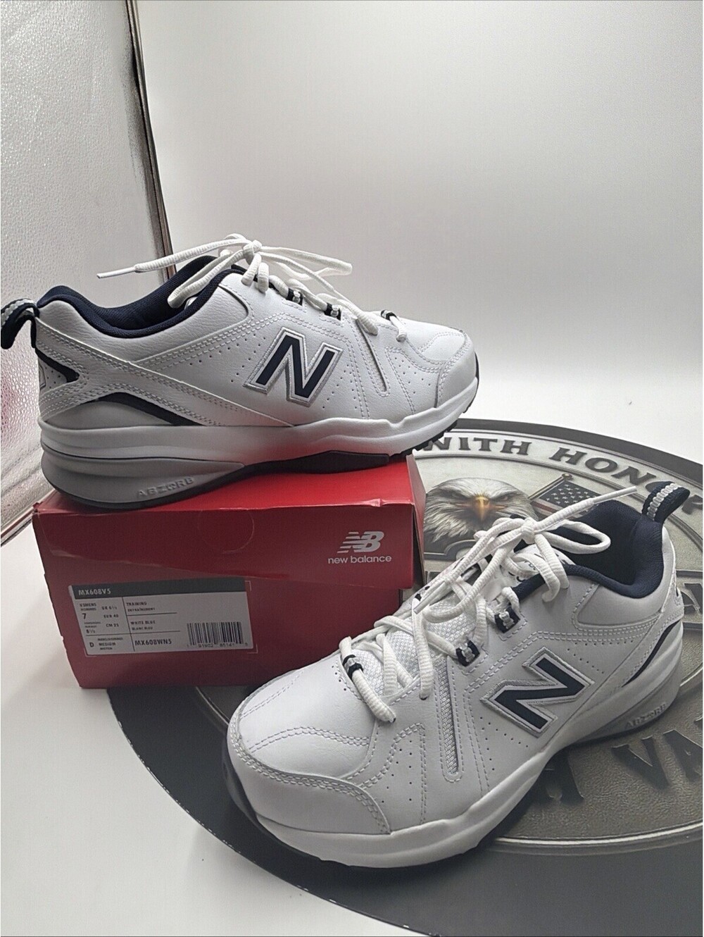 New Balance 608v5 Men's Low Top Leather Sneakers White/Blue MX608WN5 Size 7